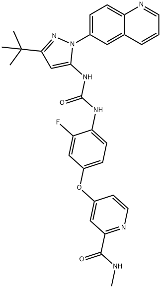 N-[3-tert-Butyl-1-(quinolin-6-yl)-1H-pyrazol-5-yl]-N'-[2-fluoro-4-[(2-(methylcarbamoyl)pyridin-4-yl)oxy]phenyl]urea