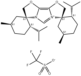 (1S,2S,2′′S,5R,5′′R,7′S)-2,2′′-Diisopropyl-5,5′′-dimethyl-2′H,8′H-dispiro[cyclohexane-1,3′-imidazo[4,3-b:5,1-b′]bis(oxazole)-7′,1′′-cyclohexan]-4′-ium trifluoromethanesulfonate