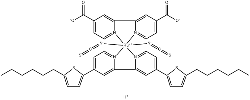 Ruthenate(2), [[2,2′-bipyridine]-4,4′-dicarboxylato(2)-N1,N1′][4,4′-bis(5-hexyl-2-thienyl)-2,2′-bipyridine-N1,N1′]bis(thiocyanato-N)-, hydrogen (1:2)