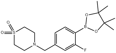 4-{[3-fluoro-4-(4,4,5,5-tetramethyl-1,3,2-dioxaborolan-2-yl)phenyl]methyl}-1λ-thiomorpholine-1,1-dione
