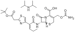 [6R-[6alpha,7beta(Z)]]-3-[[(Aminocarbonyl)oxy]methyl]-7-[[2-[2-[[(1,1-dimethylethoxy)carbonyl]amino]-4-thiazolyl]-1-oxo-2-pentenyl]amino]-8-oxo-5-thia-1-azabicyclo[4.2.0]oct-2-ene-2-carboxylic acid compd. with N-(1-methylethyl)-2-propanamine